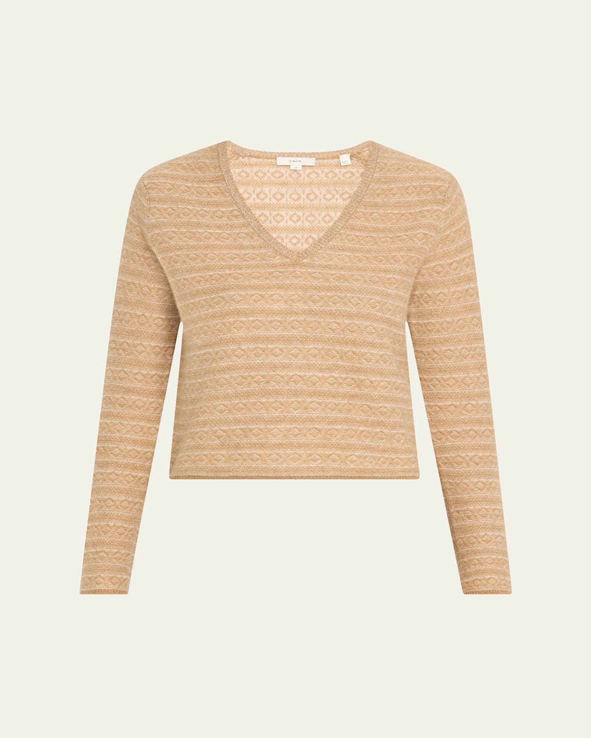 Vince Fair Isle V-neck Sweater In H Sandshell Combo