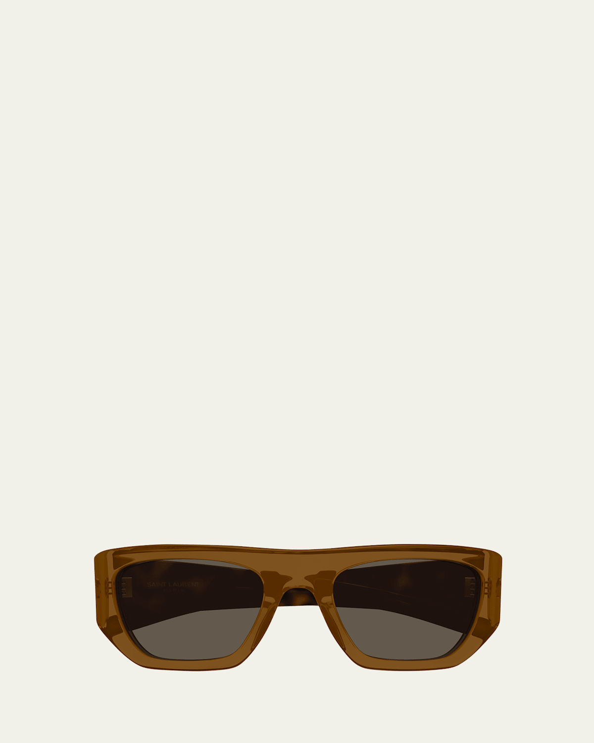 Saint Laurent Rectangle Acetate Sunglasses In Shiny Transparent Cognac Brown
