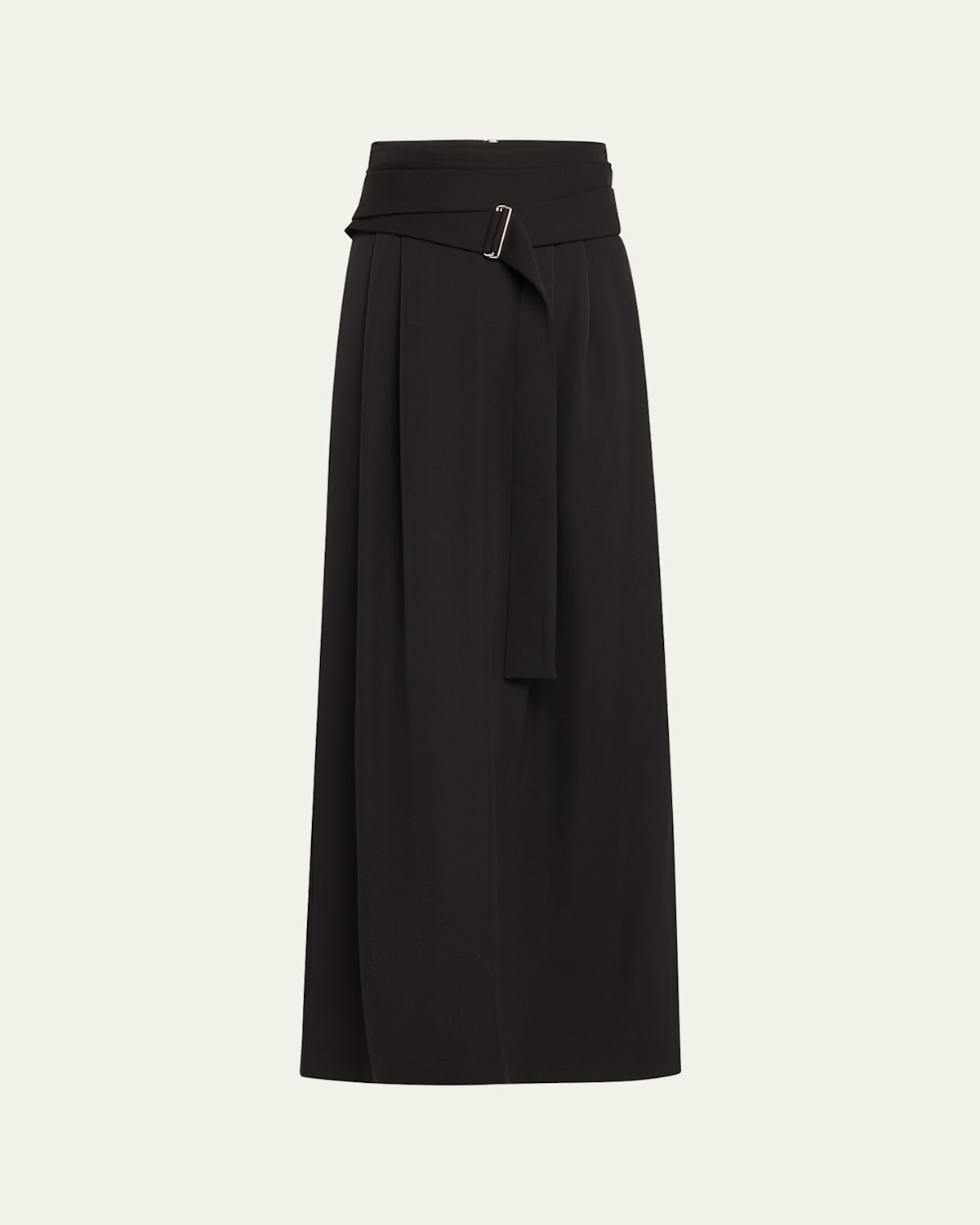 Angela Long Pleated Self-Tie Wool Skirt