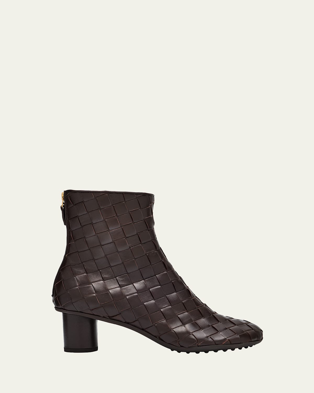 Bottega Veneta Atomic Woven Leather Cylinder-heel Booties In Brown