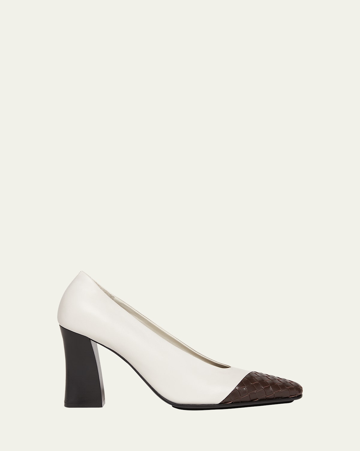 Shop Bottega Veneta Mixed Leather Block-heel Pumps In White Fondant