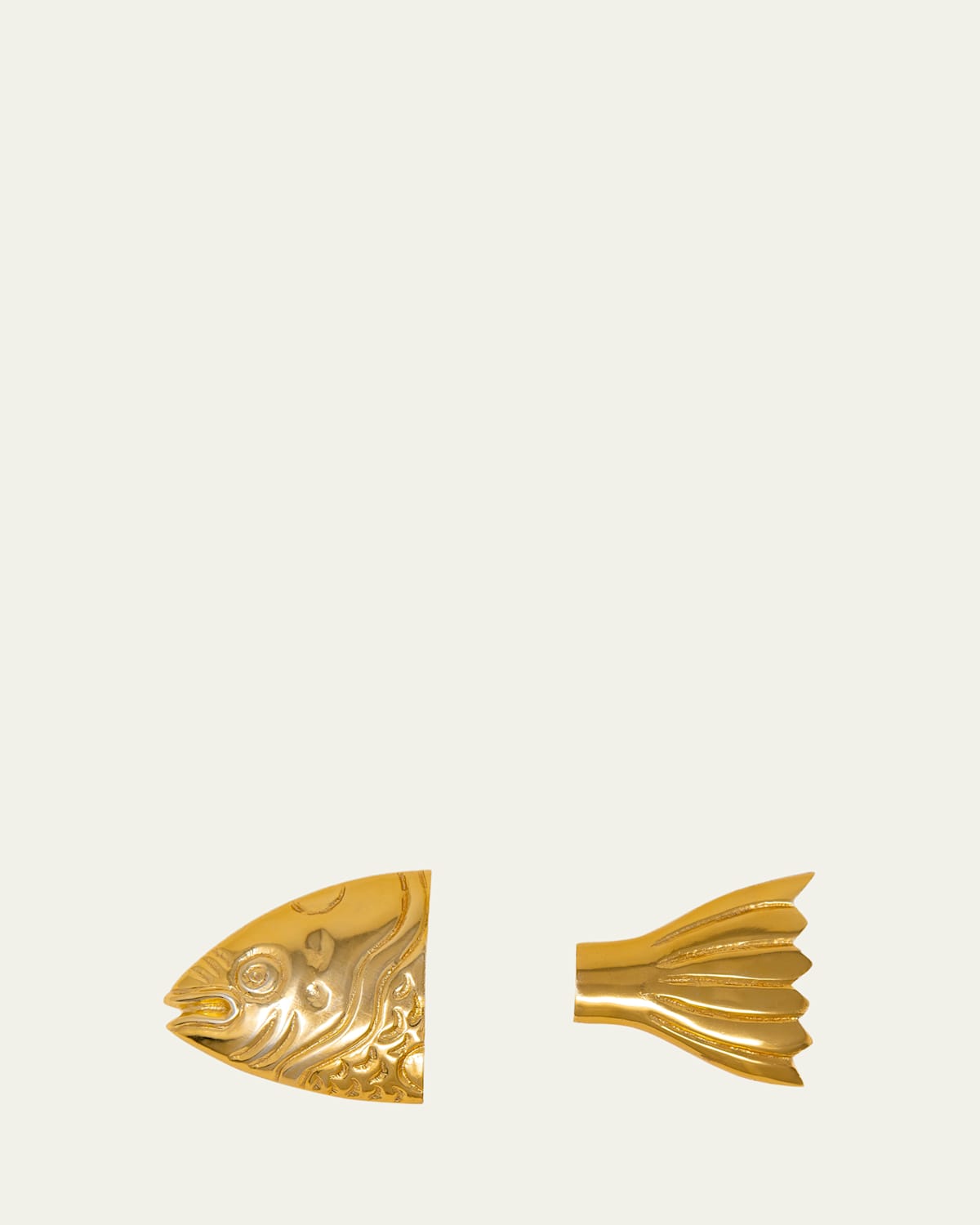Peter Callahan Gold Metal Fish Head and Fish Tail Server 2-Piece Set