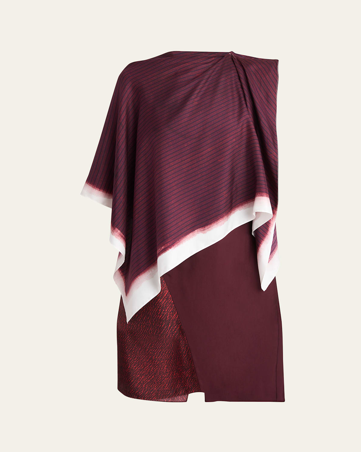 Ferragamo Cape Detail Sleeveless Silk Dress In Burgundy