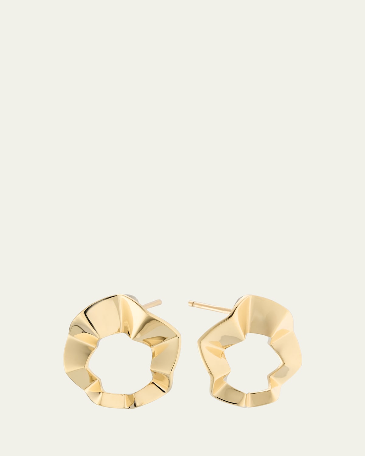 14K Yellow Gold Geometric Crinkle Stud Earrings