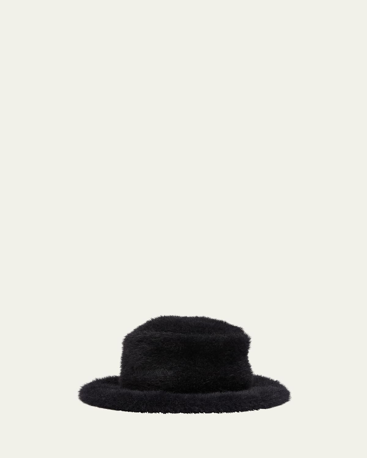 Embroidered Faux Fur Bucket Hat