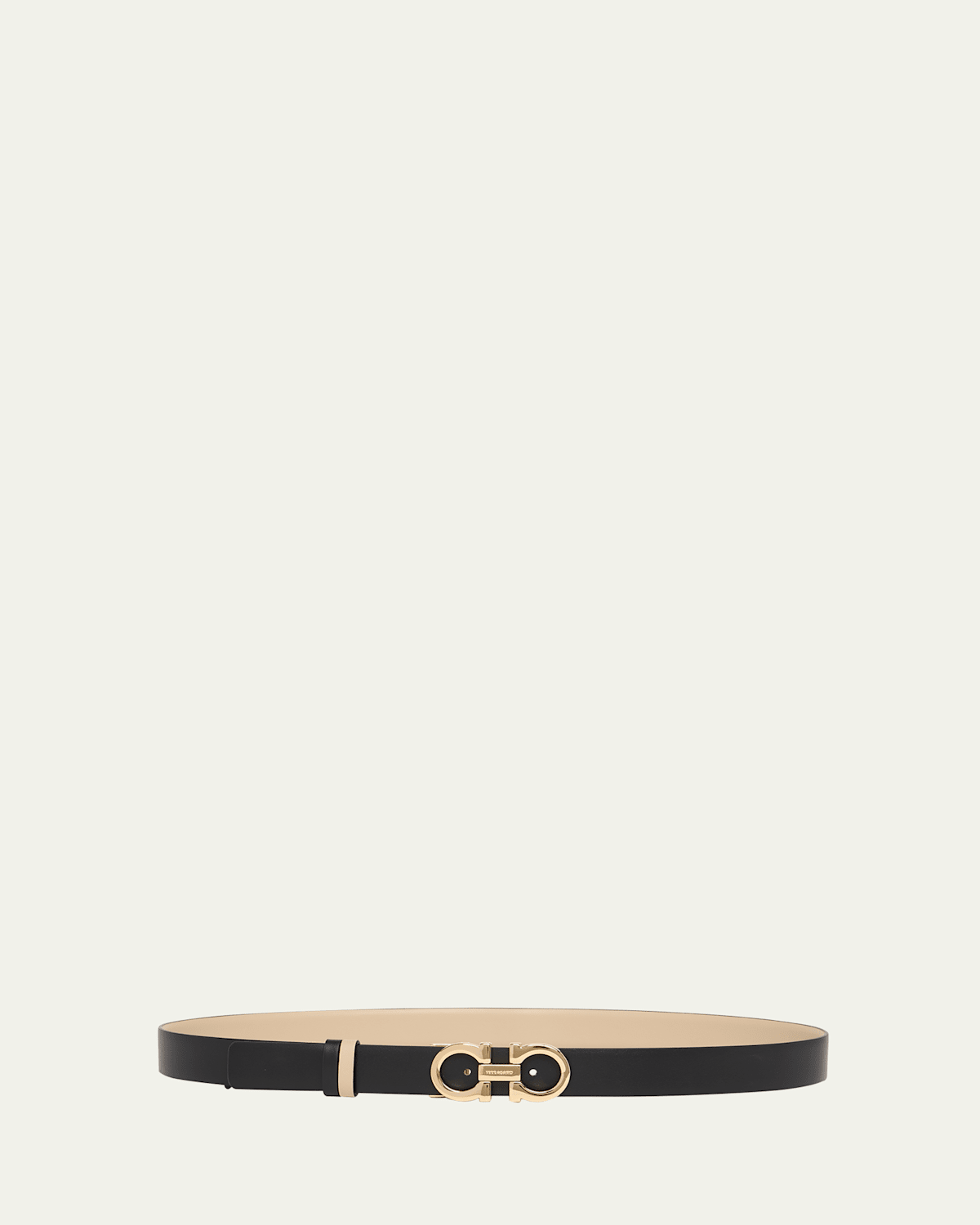 Ferragamo Mediterranean Gancini Leather Skinny Belt In Stone Nero