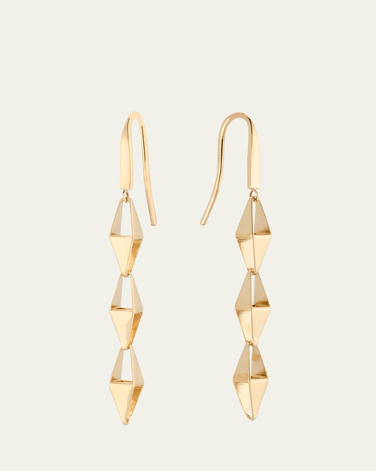 14K Yellow Gold Laser 3D Kite Short Linear Hook Earrings