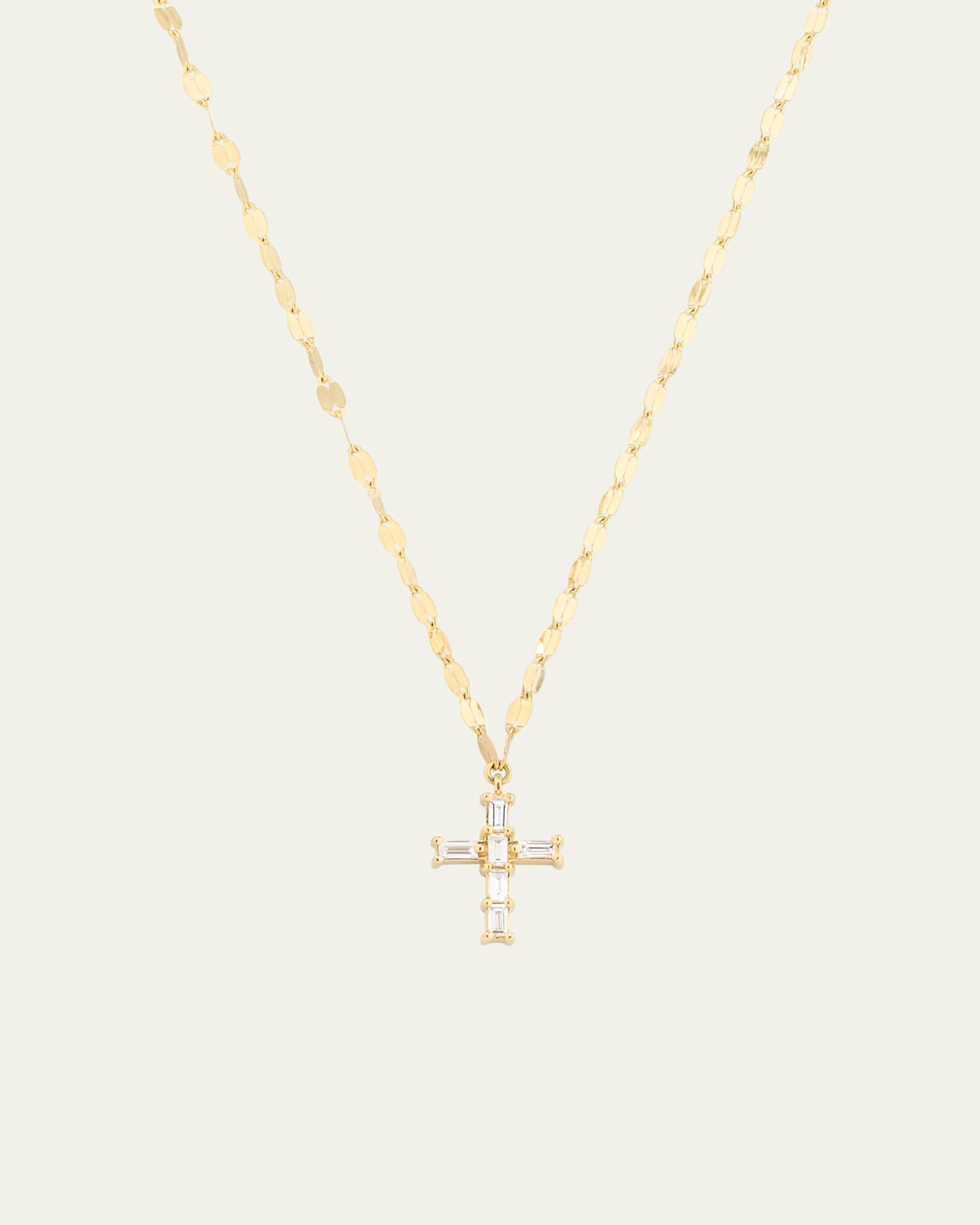 14K Yellow Gold Baguette Diamond Mini Cross Pendant Necklace