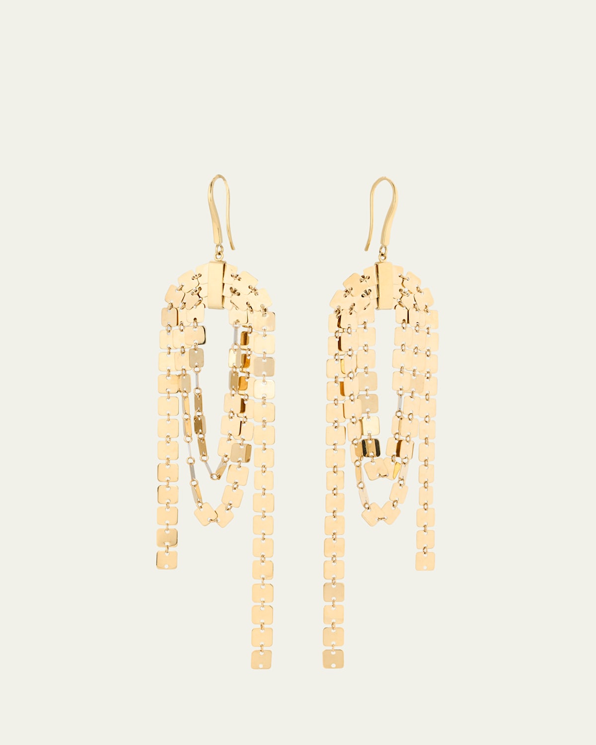 14K Yellow Gold Laser Square Linear Cascade Earrings
