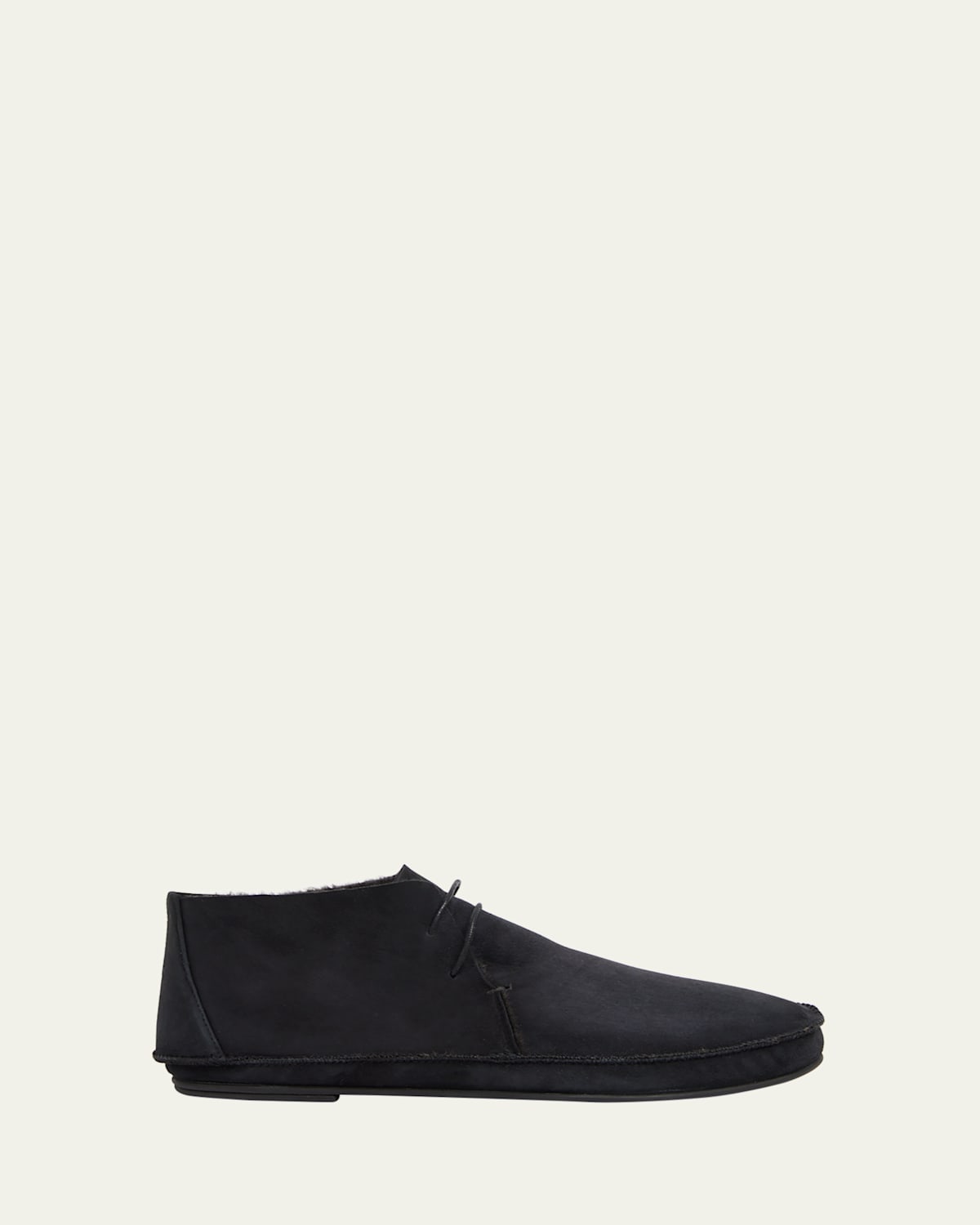 The Row Tyler Suede Shearling Moccasin Booties In Black