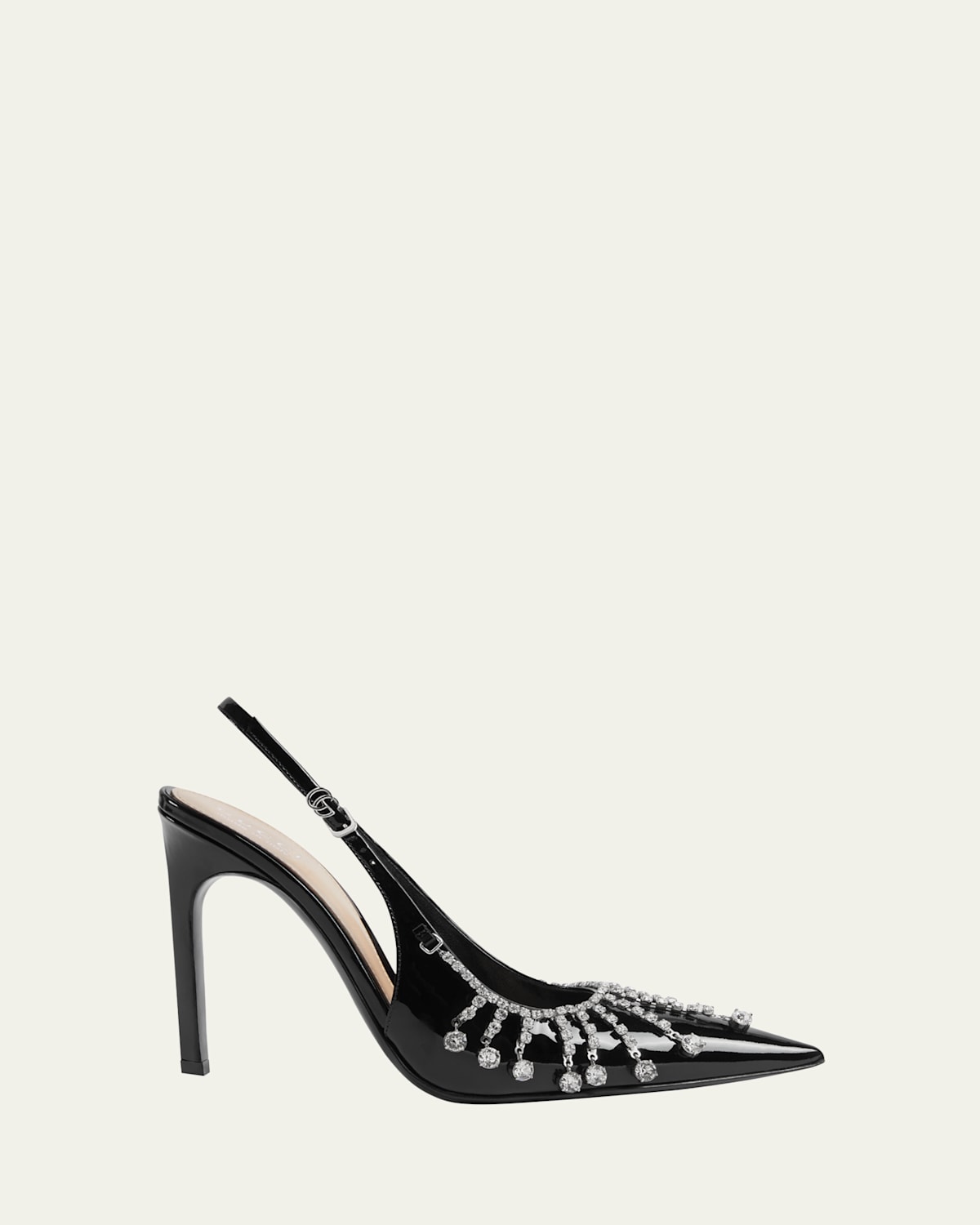 Shop Gucci Guinevere Crystal Leather Slingback Stiletto Pumps In Nero
