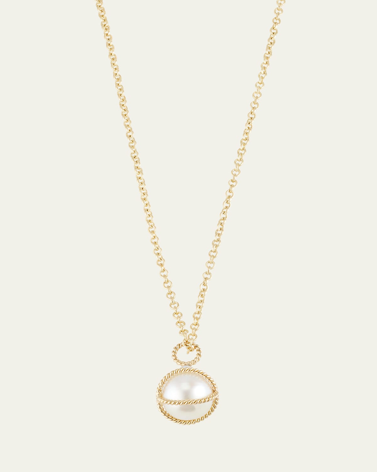 18K Yellow Gold Pearl Wrapped Pendant Necklace