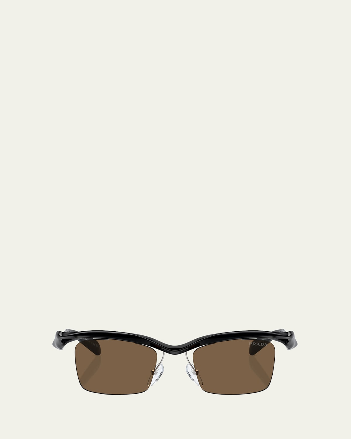 Prada Rectangle Semi-rimless Plastic Sunglasses In Black