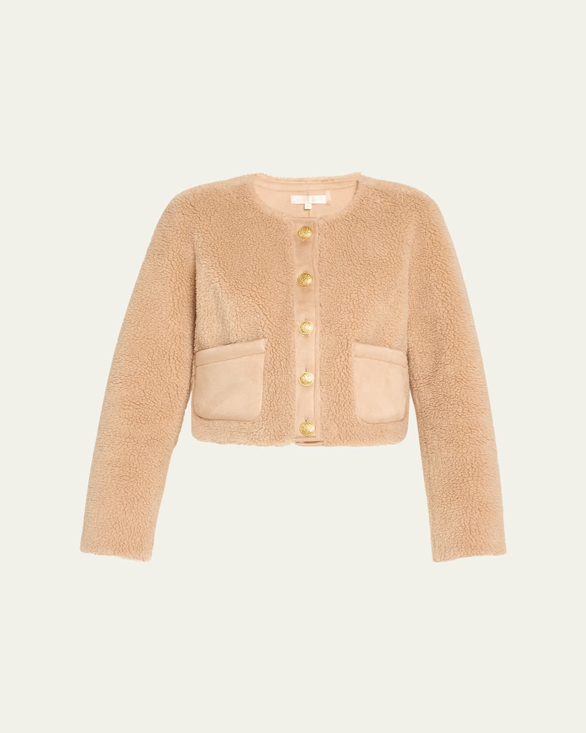 Loveshackfancy Lully Collarless Sherpa Jacket In Honey