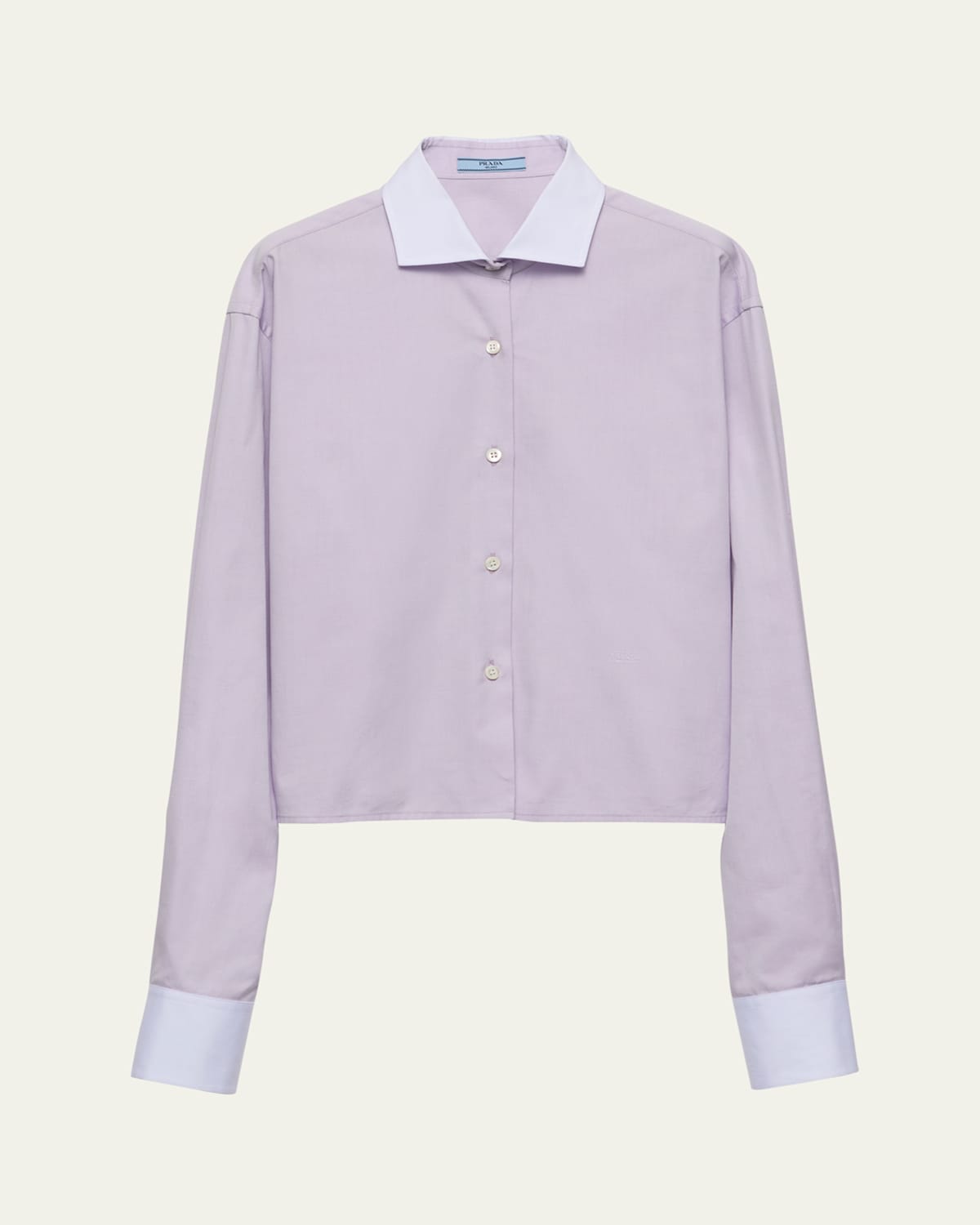 Prada Womens Purple Logo-embroidered Colour-block Cotton-poplin Shirt In Lilla
