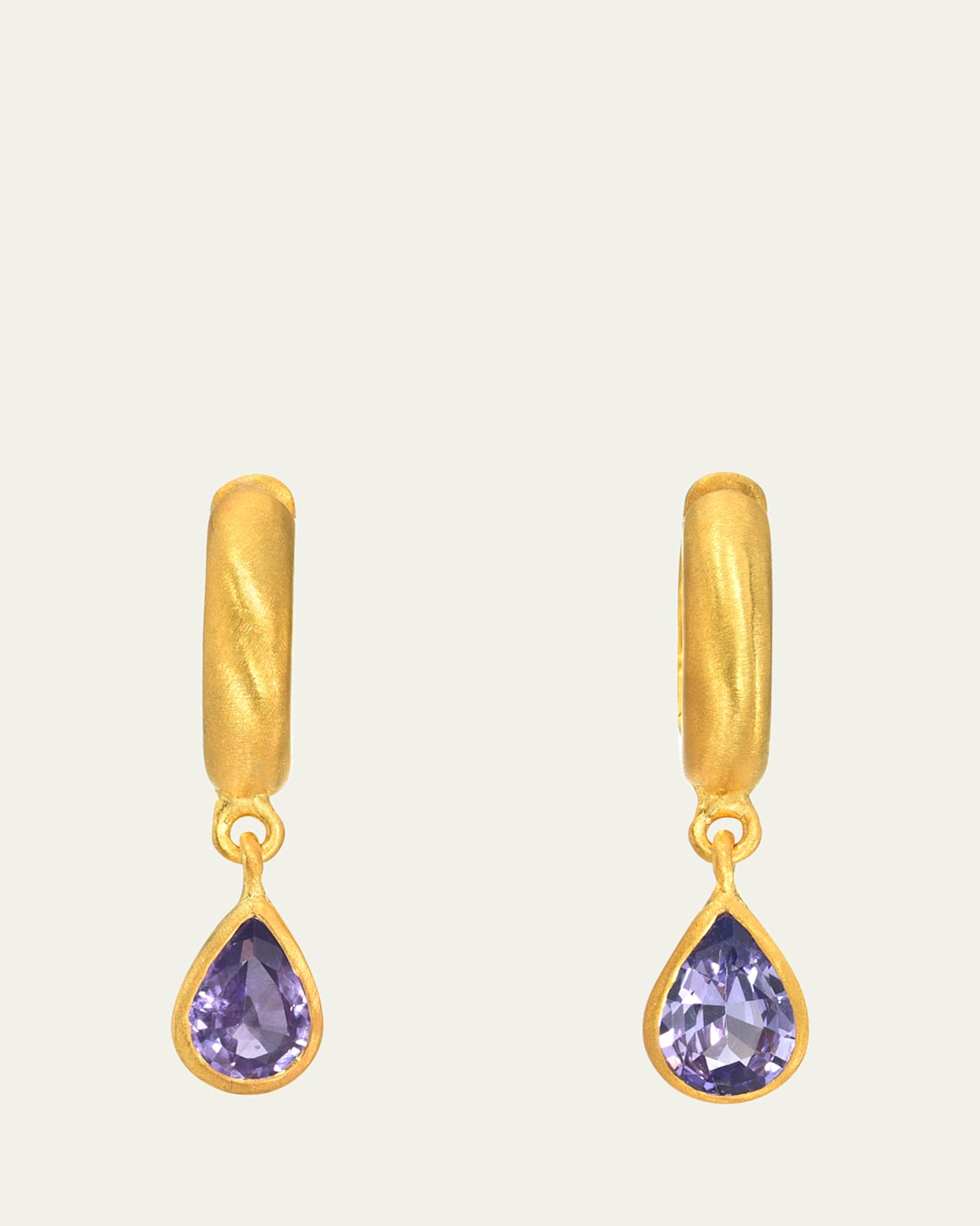 Fairmined 18K Purple Sapphire Pear Drop Signature Hoop Earrings