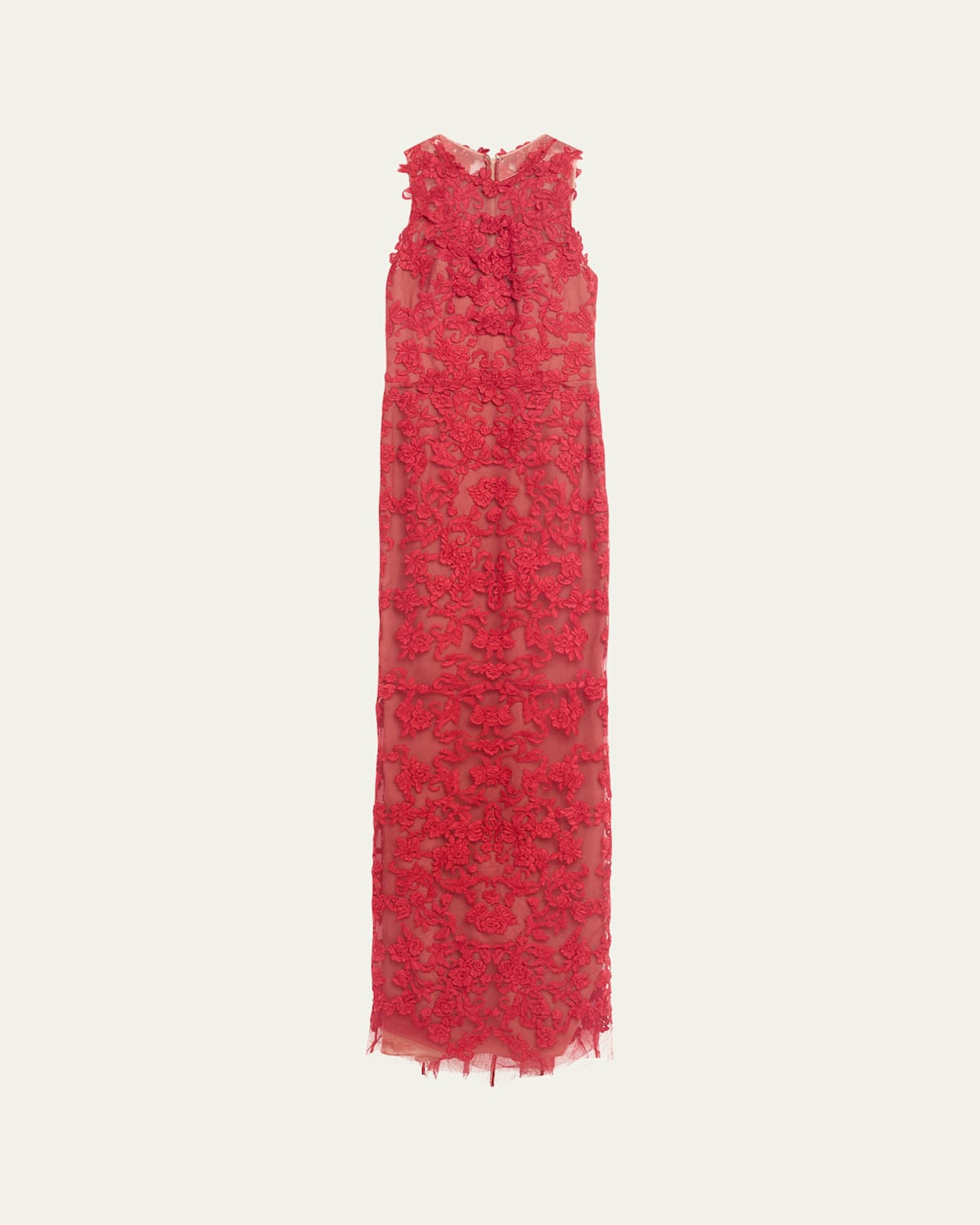 Marchesa Notte Sleeveless Lace Column Gown In Burgundy