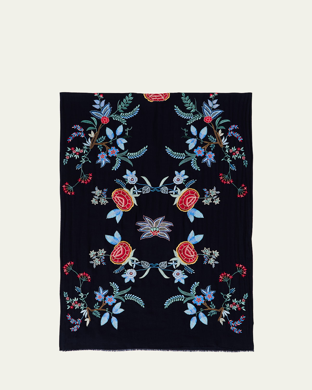 Embroidered Floral Cashmere & Silk Scarf