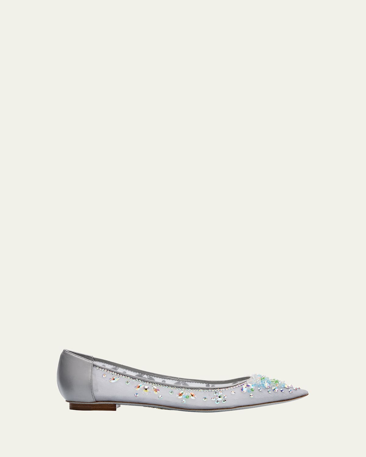 René Caovilla Crystal Embellished Mesh Ballerina Flats In Grey