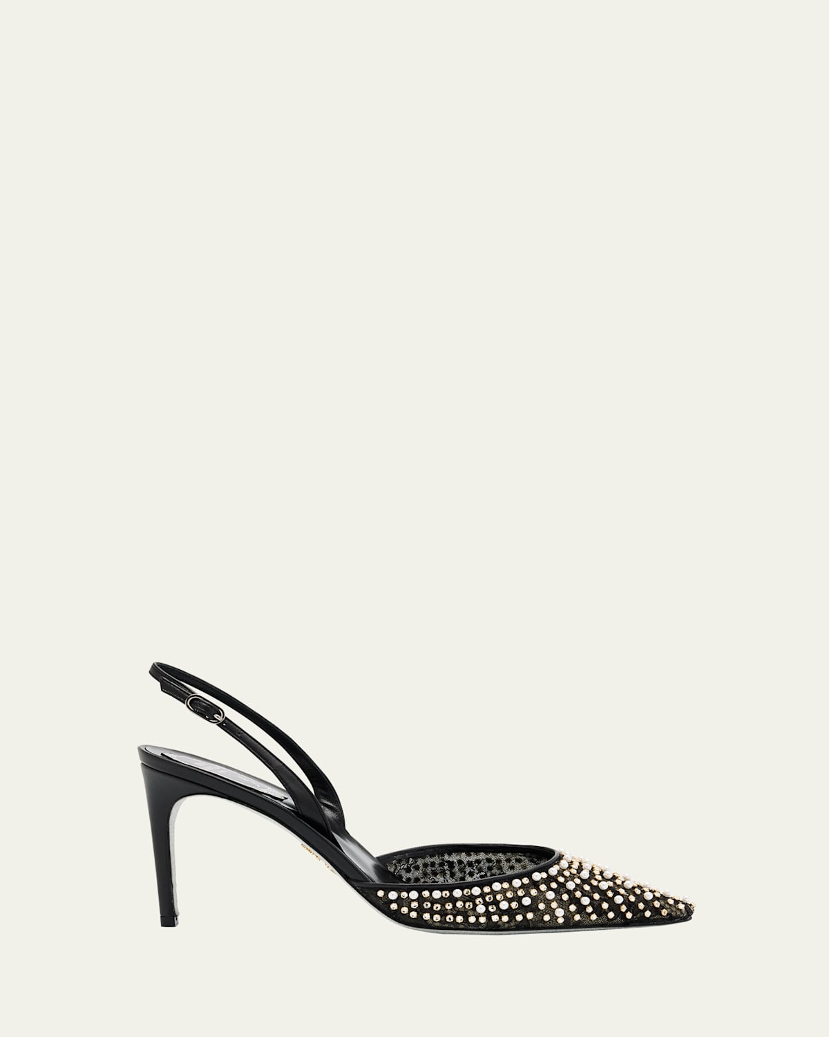 René Caovilla Pearly Stud Lace Slingback Pumps In Black Pearl