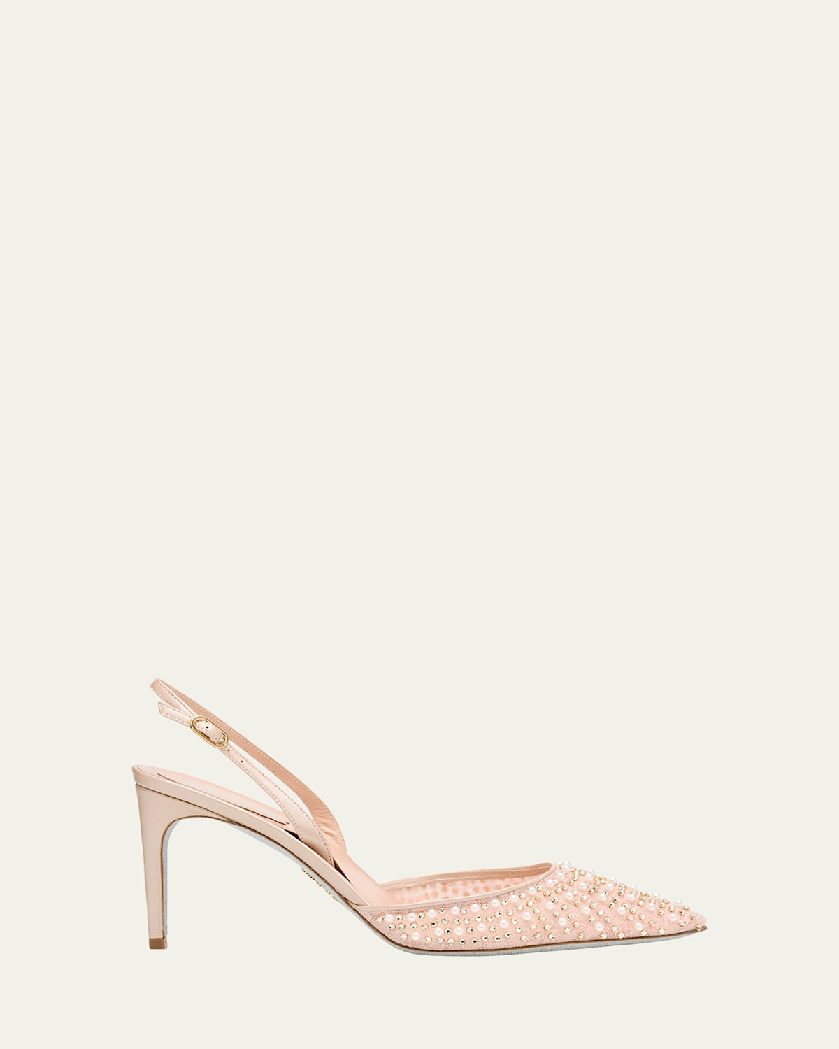 René Caovilla Cinderella Embellished Mesh Slingback Pumps In Nude