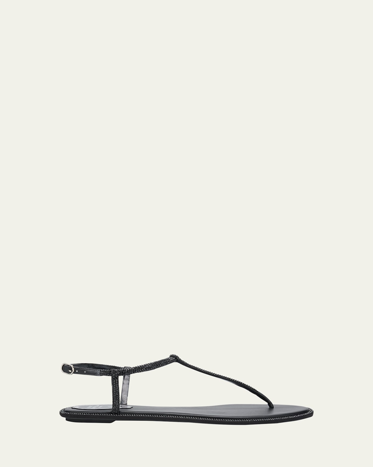 Strass Satin T-Strap Flat Sandals