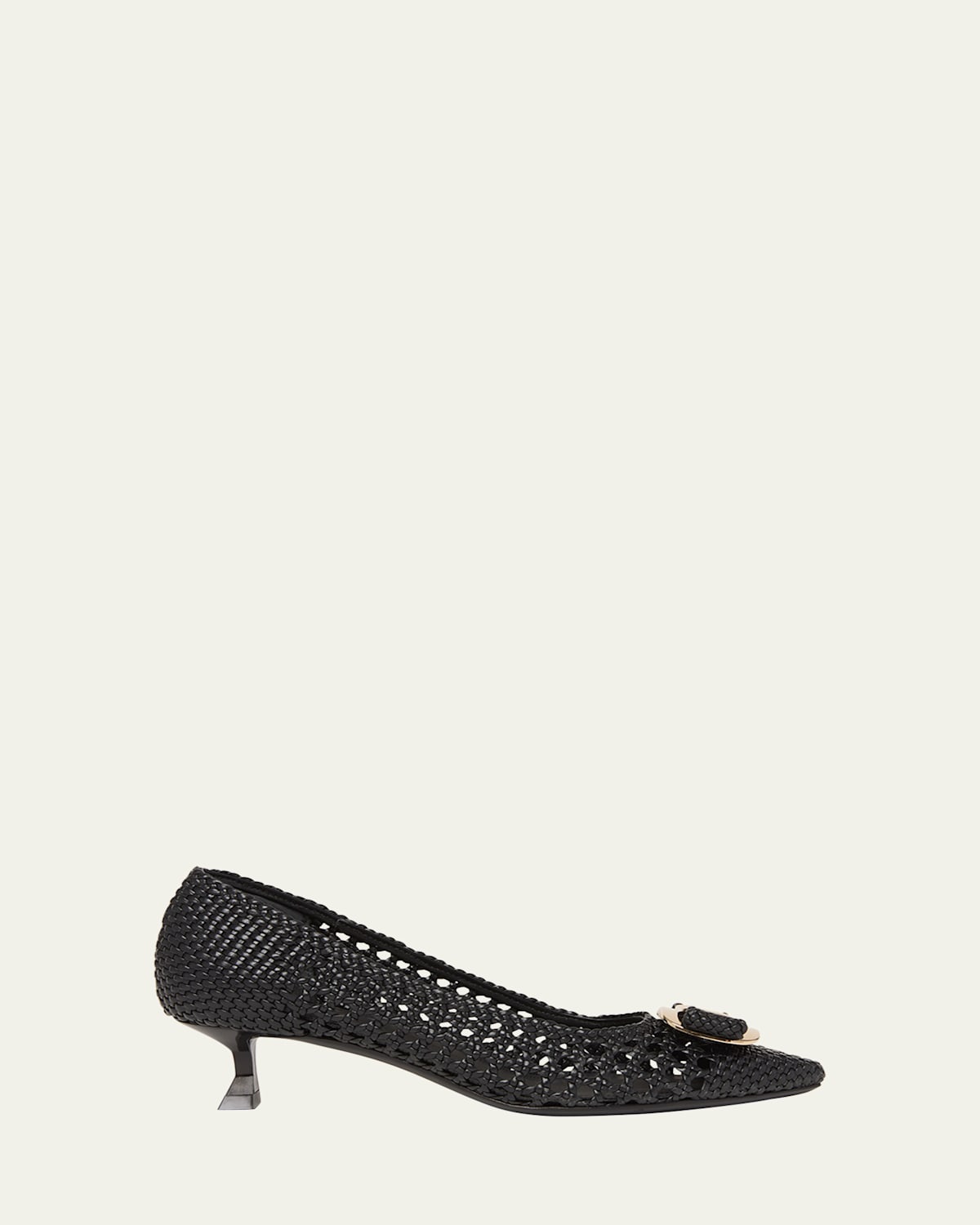 Ferragamo Zelma Woven Leather Buckle Pumps In Nero