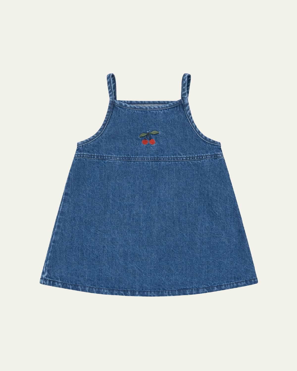 Girl's Magot Denim Dress W/ Embroidered Cherry, Size 18M-10