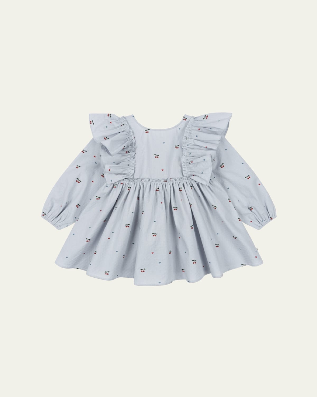 Girl's Evia Cherry-Print Frill Bow Dress, Size 18M-6