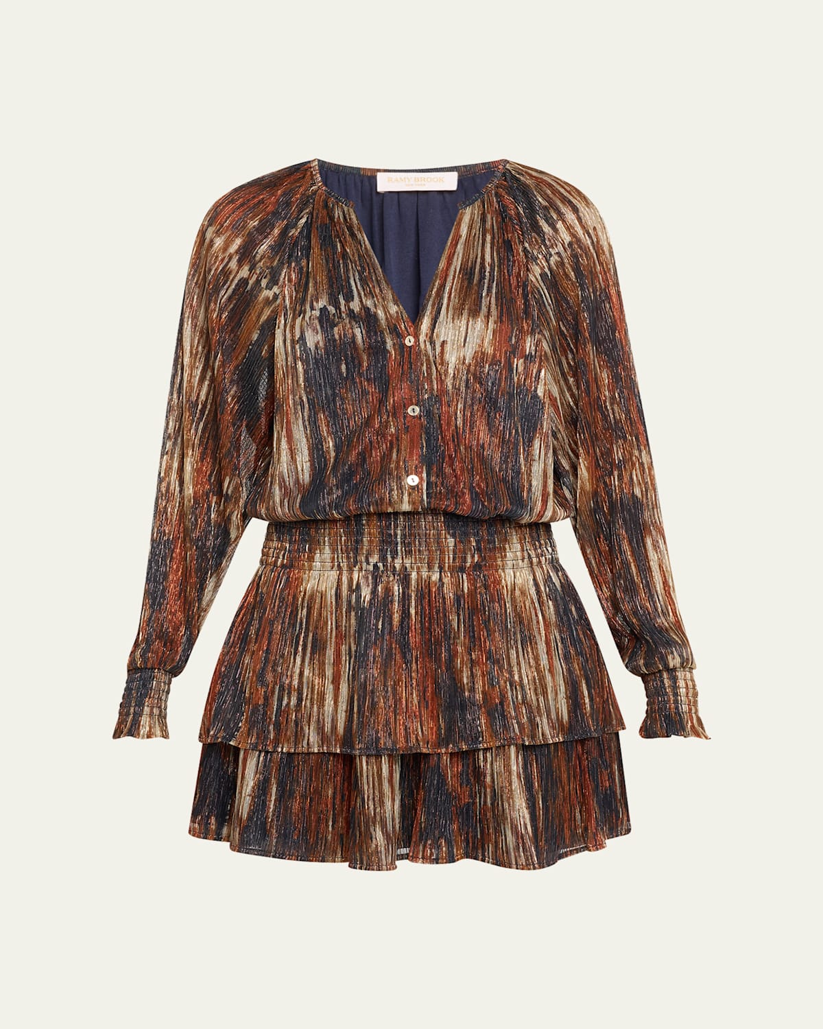 Shop Ramy Brook Malcolm Tiered Mini Dress In Saddle Multi Knit