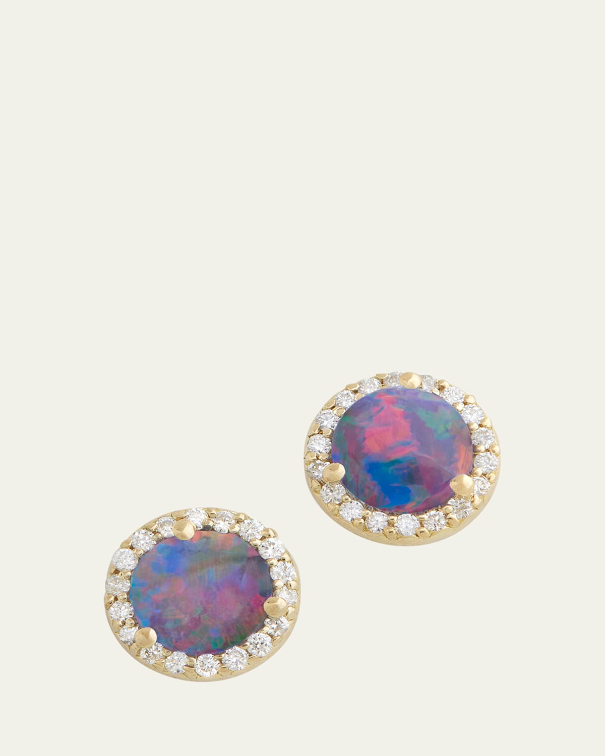 18K Yellow Gold Opal Stud Earrings with Blackened Diamond Edge