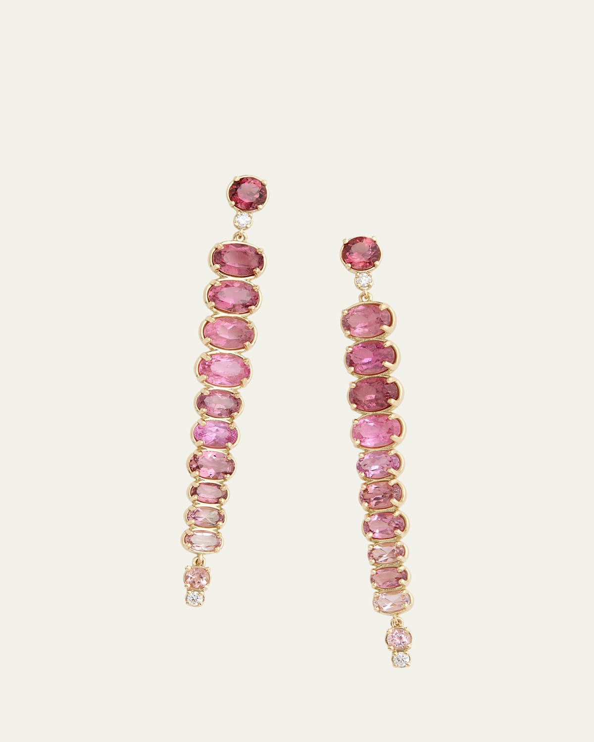 18K Yellow Gold Ombre Oval Drop Earrings with Pink Tourmaline and Diamonds