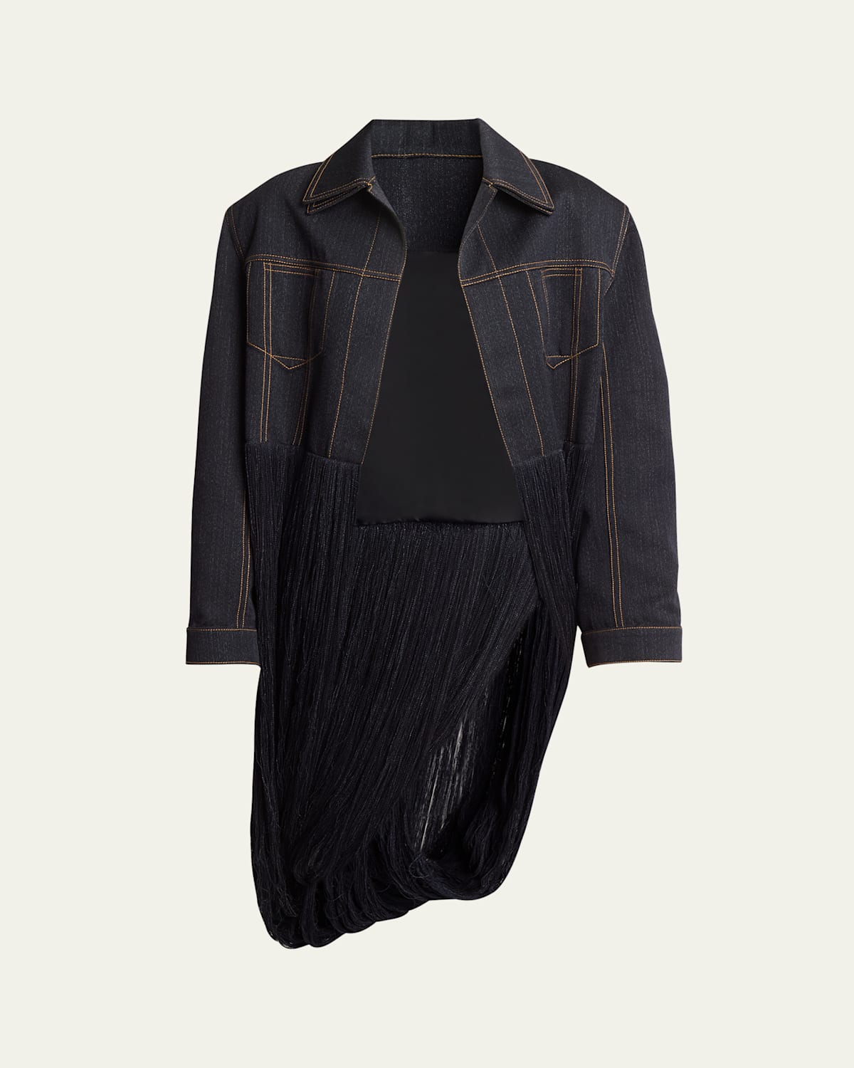 Long Fringe Denim Wool Jacket