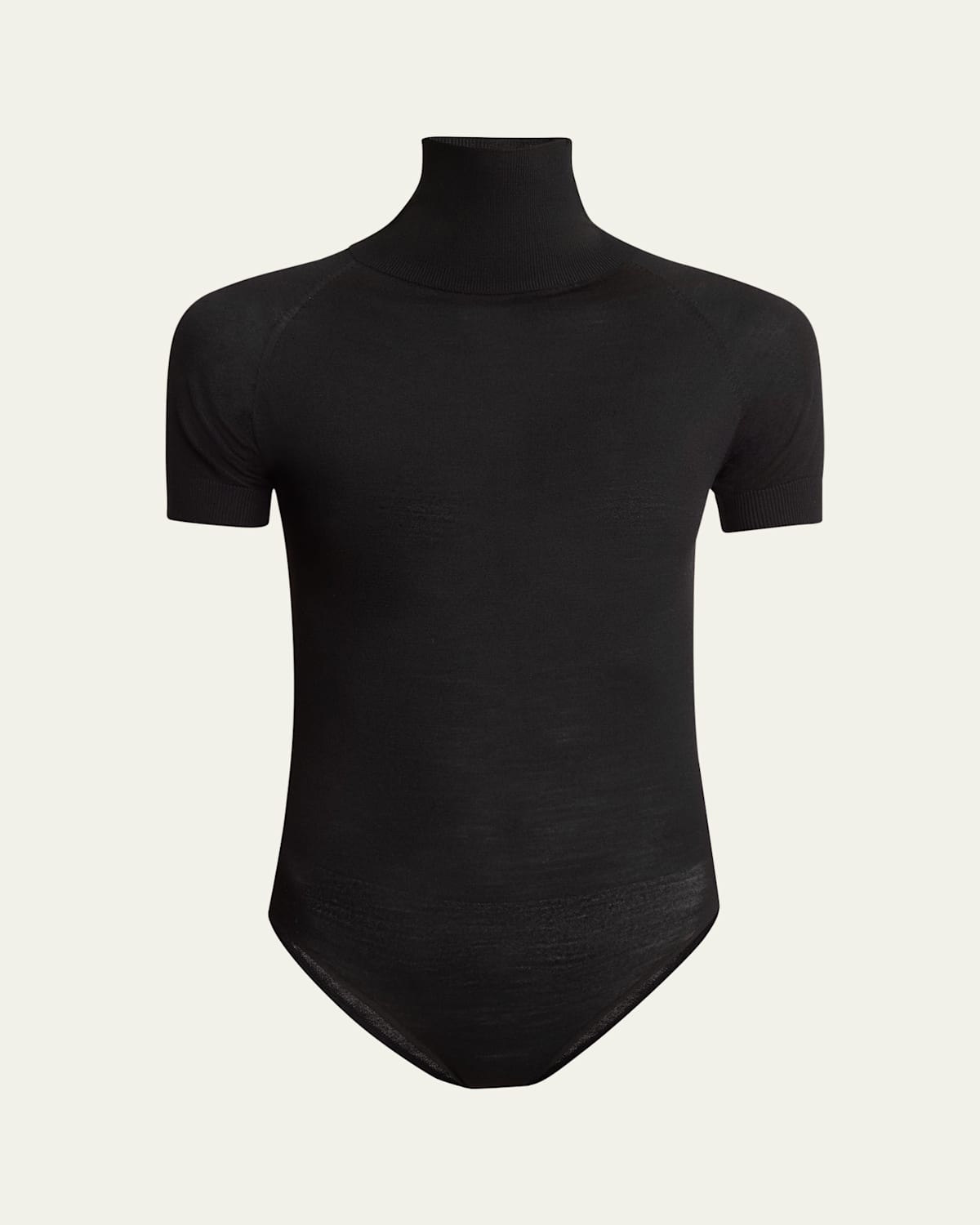 Mock-Neck Short-Sleeve Wool Bodysuit