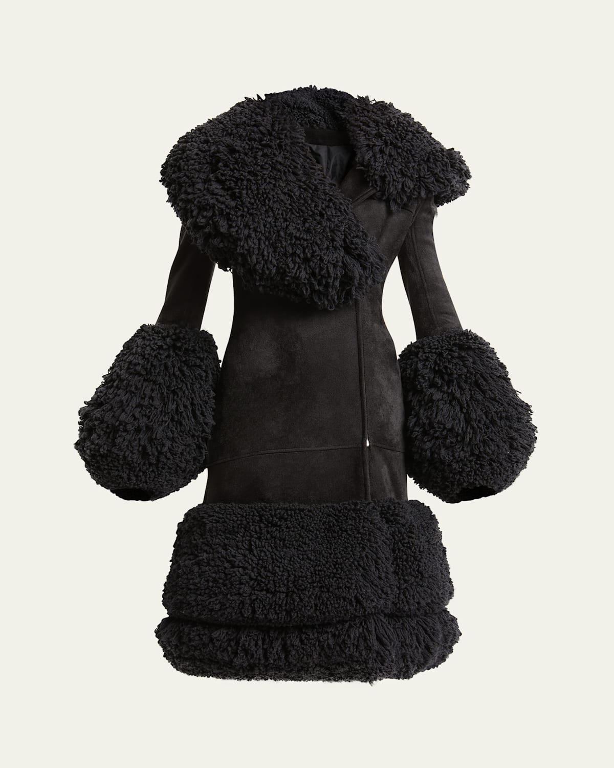 Chenille Yarn Wool Trim Cinched Coat