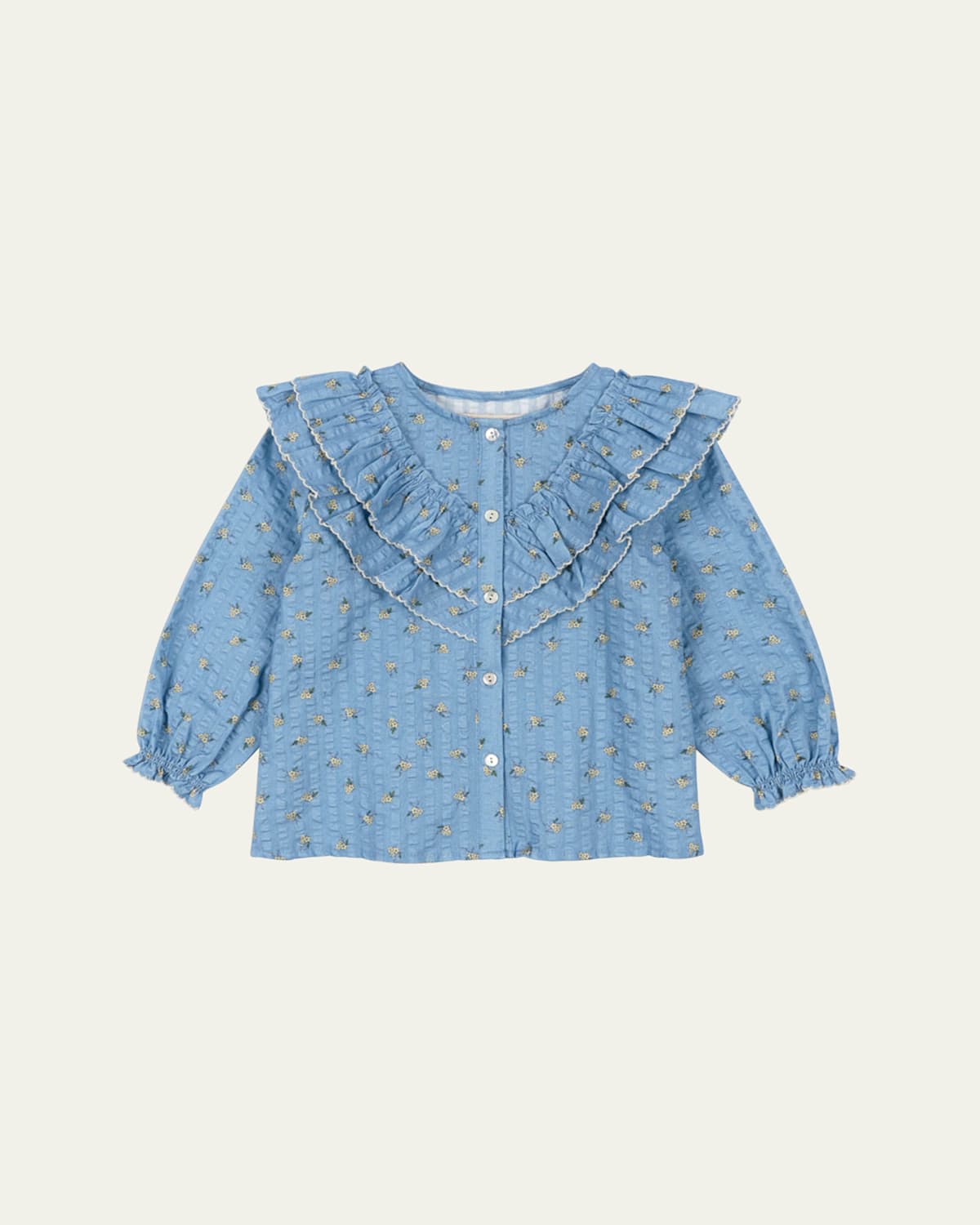 Girl's Kim Floral-Print Frill Blouse, Size 12M-10