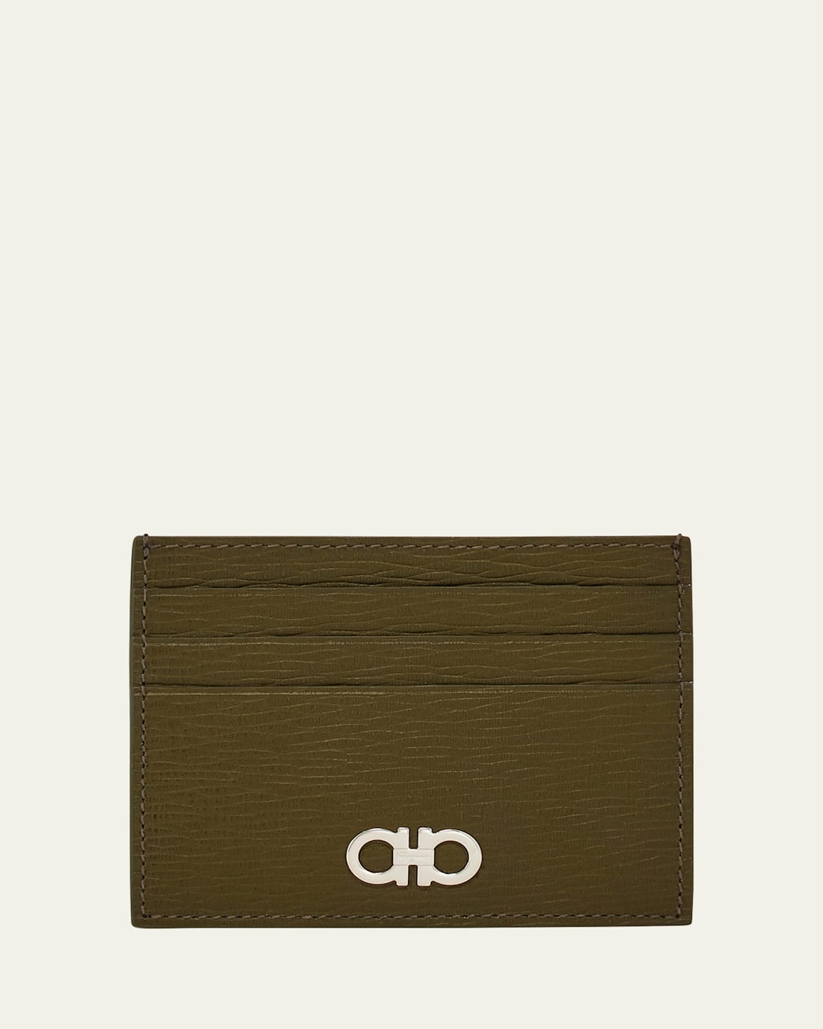 Ferragamo Gancini Credit Card Holder In New Olive Caffe