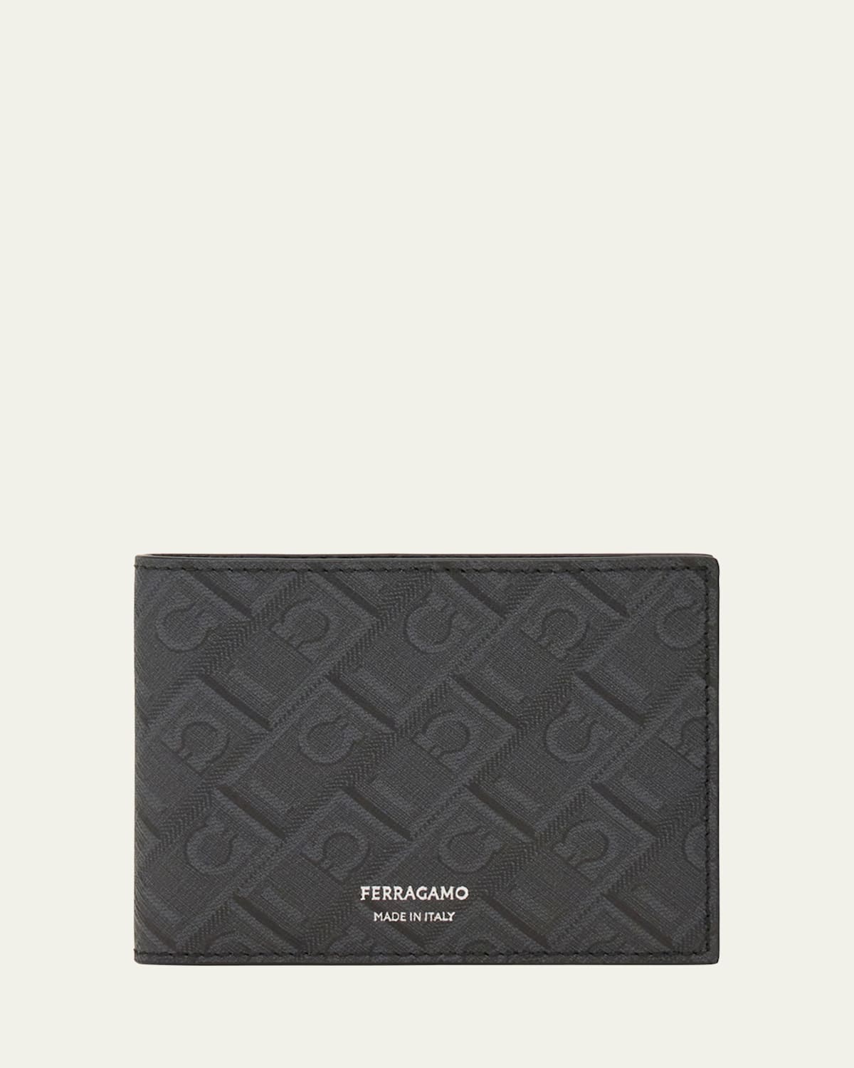 Ferragamo Men's Monogram Bifold Wallet In Nero Grigio