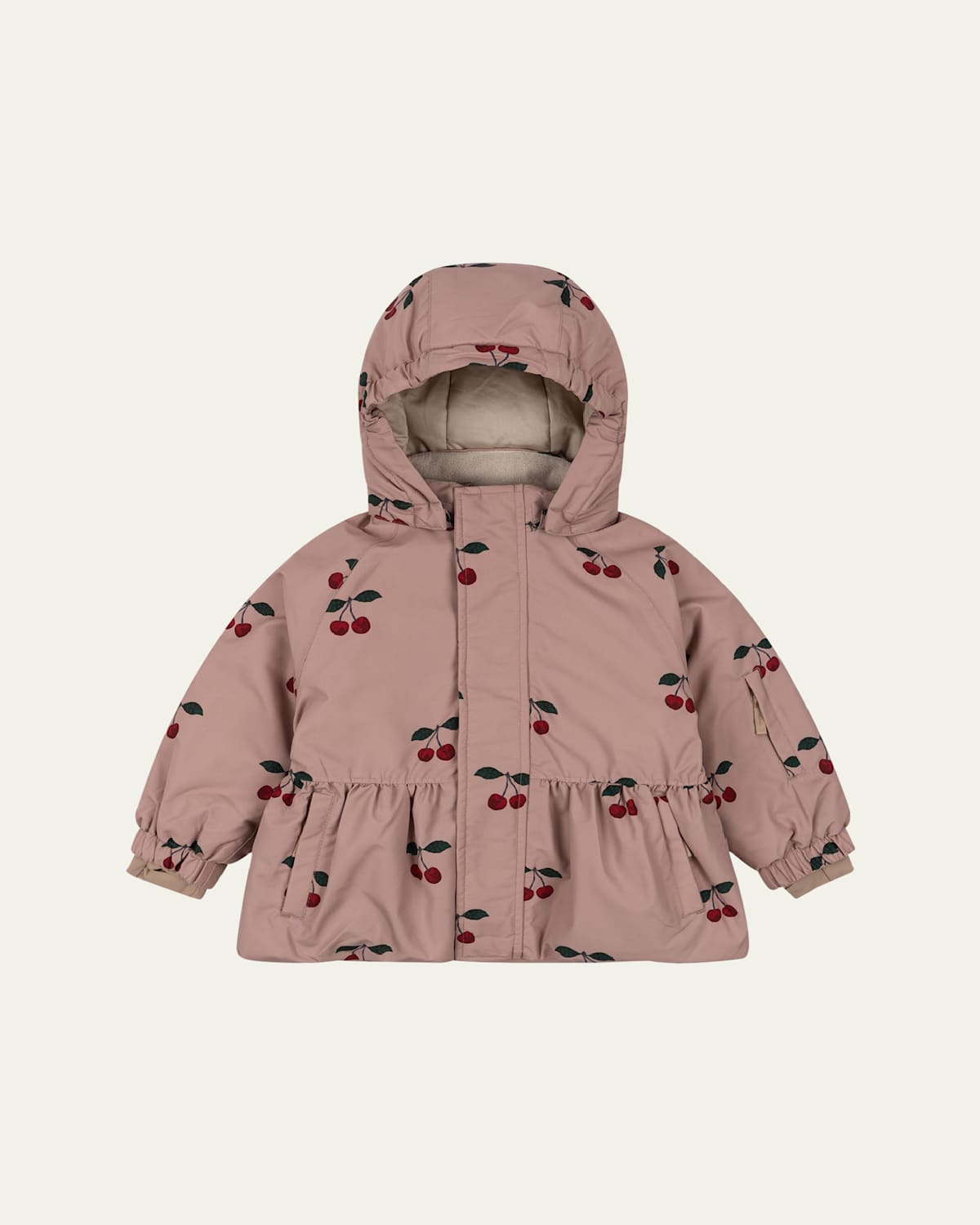 Girl's Mismou Cherry-Print Frill Tech Jacket, Size 9M-10