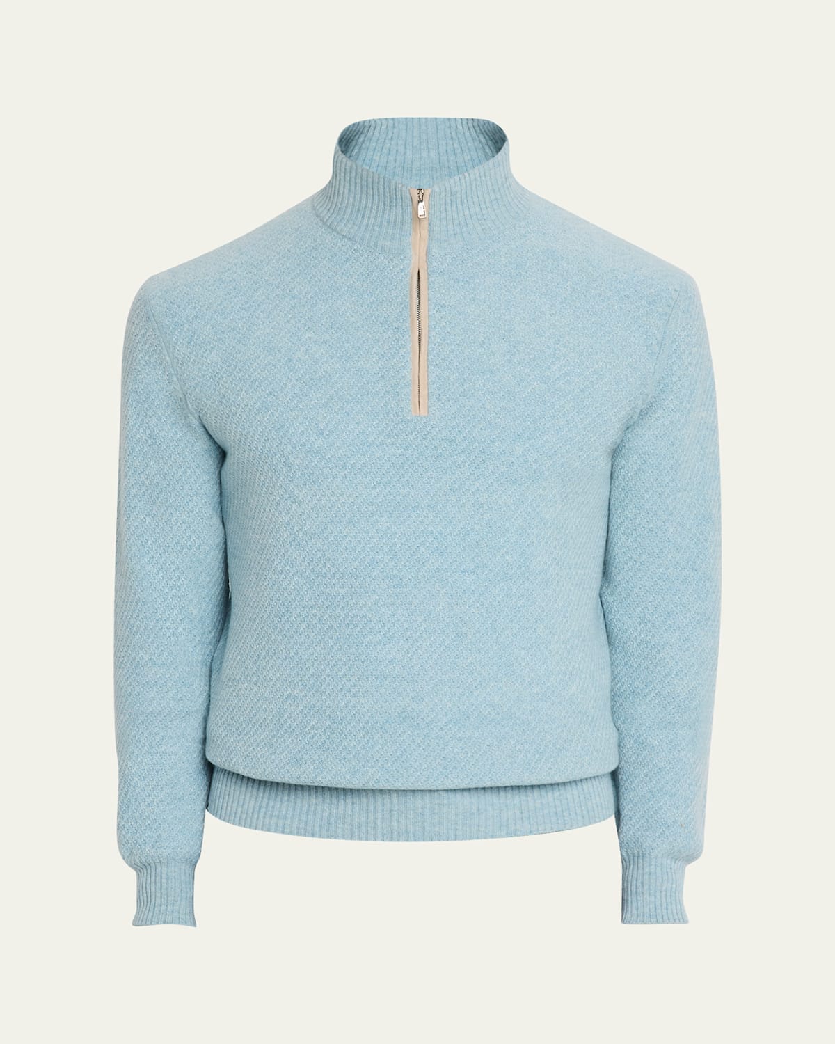 Men's Cashmere Suede-Trim Half-Zip Sweater
