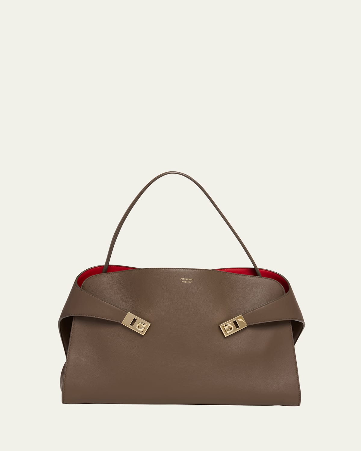 Ferragamo Large Hug Soft Bi-color Shoulder Bag In Clay
