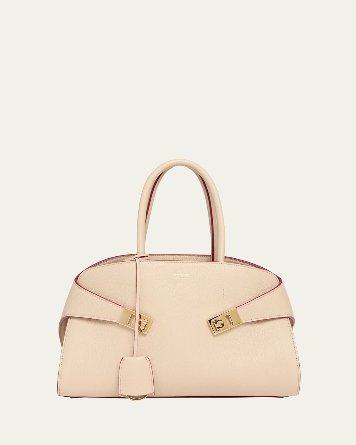 Shop Ferragamo Medium Hug Top-handle Bag In Stone