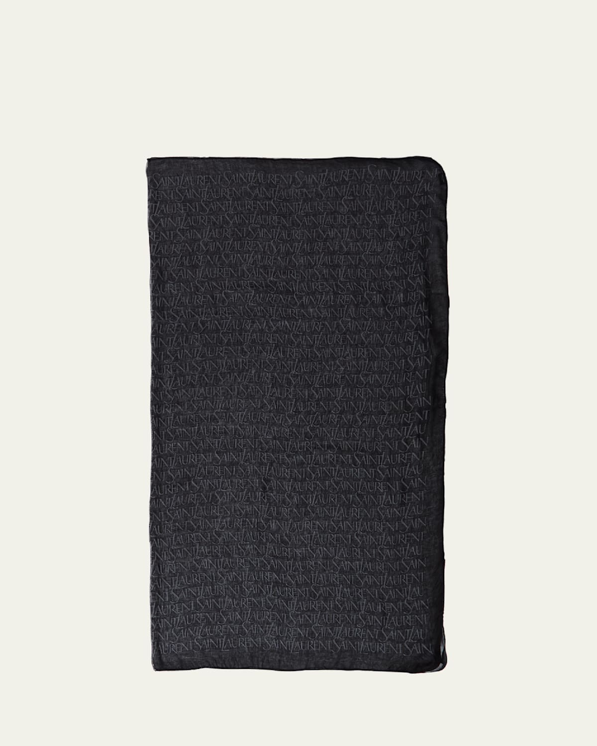 Saint Laurent Monogram Sheer Scarf In Blackmedium Grey
