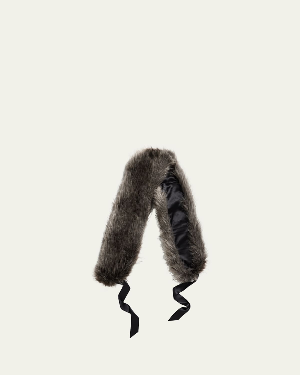 Saint Laurent Ribbon Faux Fur Scarf In Graphite