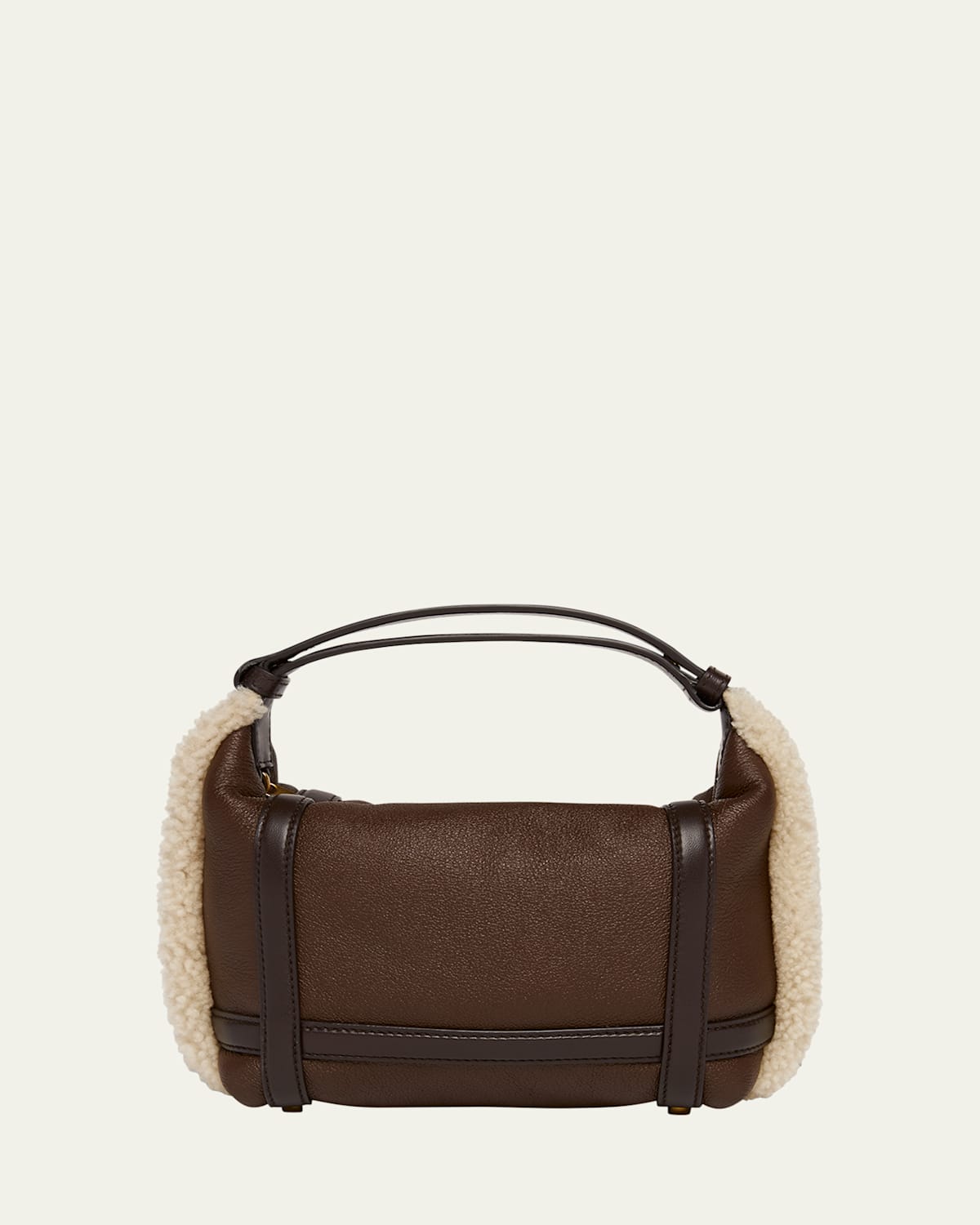 Shop Bottega Veneta Wallace Mini Lamb Fur Top-handle Bag In Light Brown Teddy