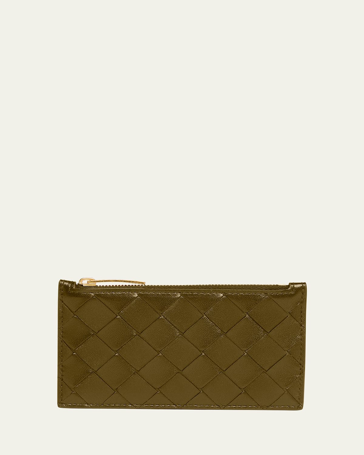 Bottega Veneta Zip Leather Card Case In Olive Oil