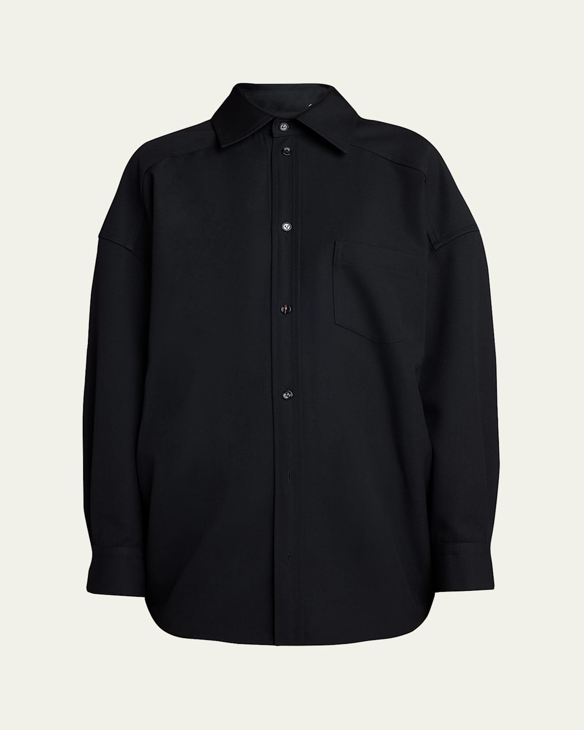 Bottega Veneta Button Down Sartorial Wool Twill Shirt In Nero