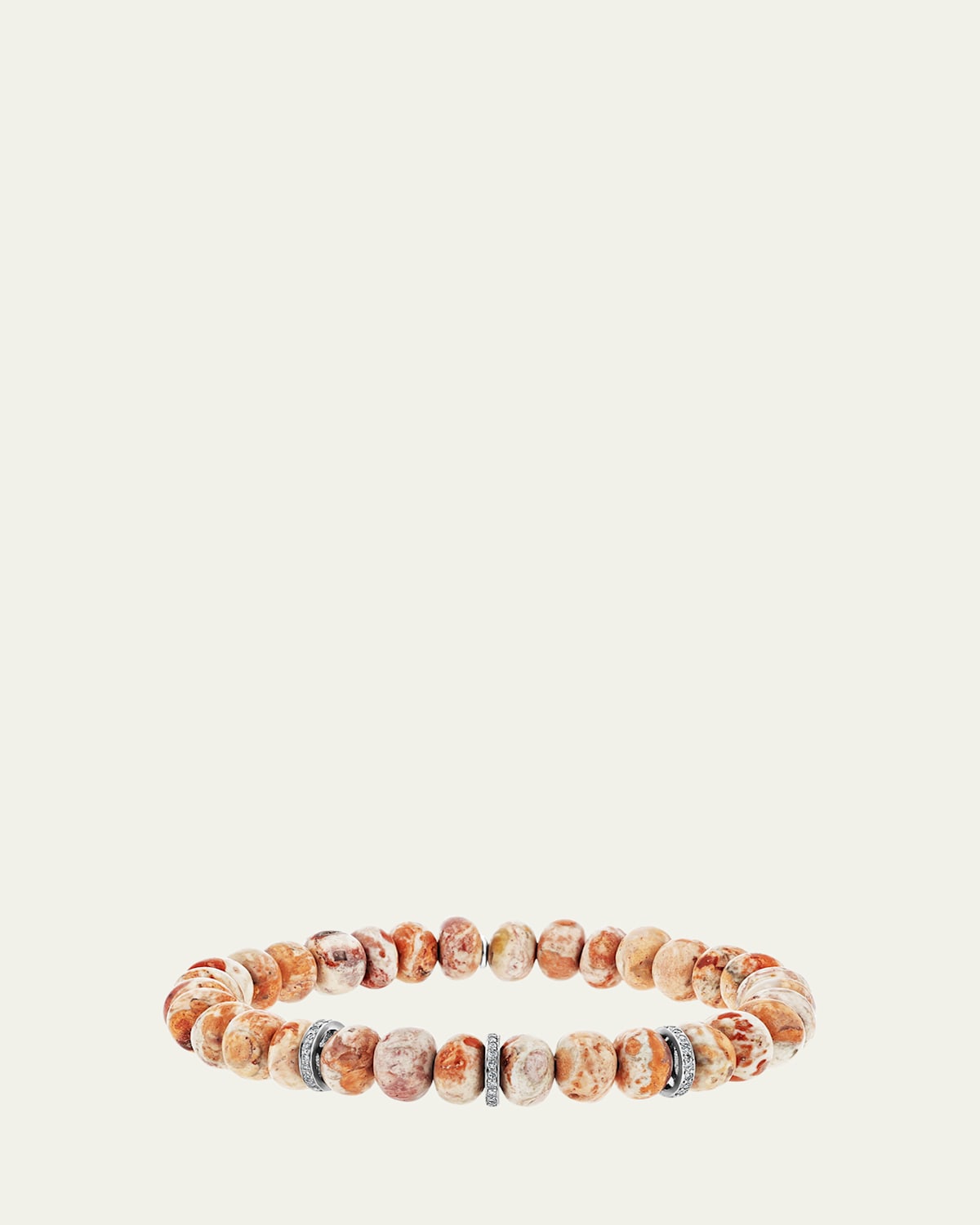 Mexican Fire Opal 8mm Bead Bracelet with 3 Pave Diamond Rondelles