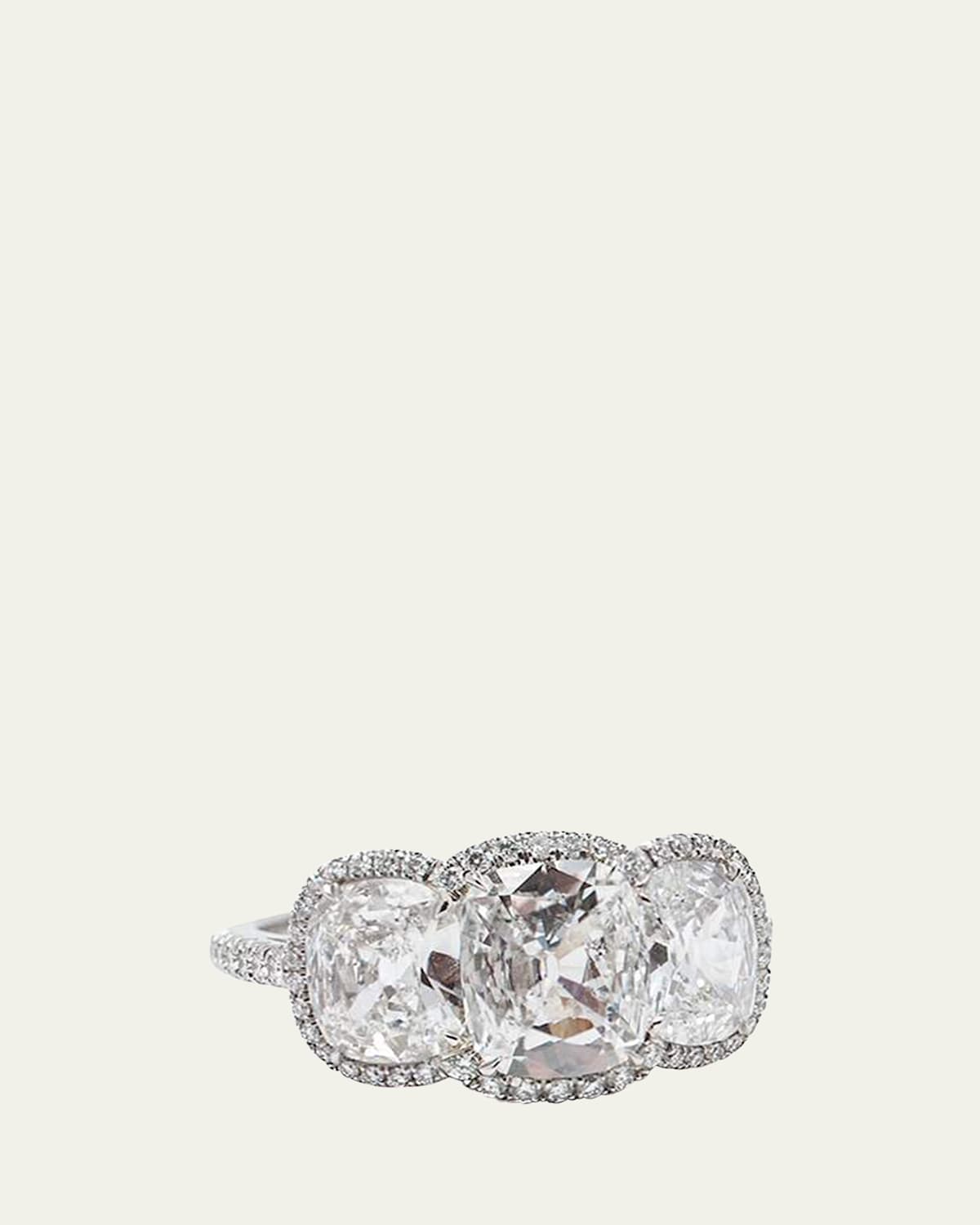 18K White Gold 3-Stone Antique Cushion-Cut Diamond Ring