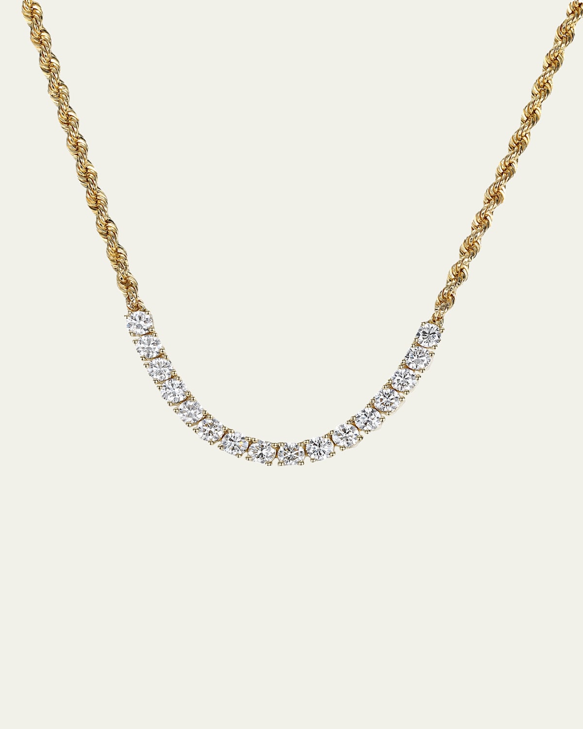 18K Yellow Gold Rope Chain and Diamonds Necklace